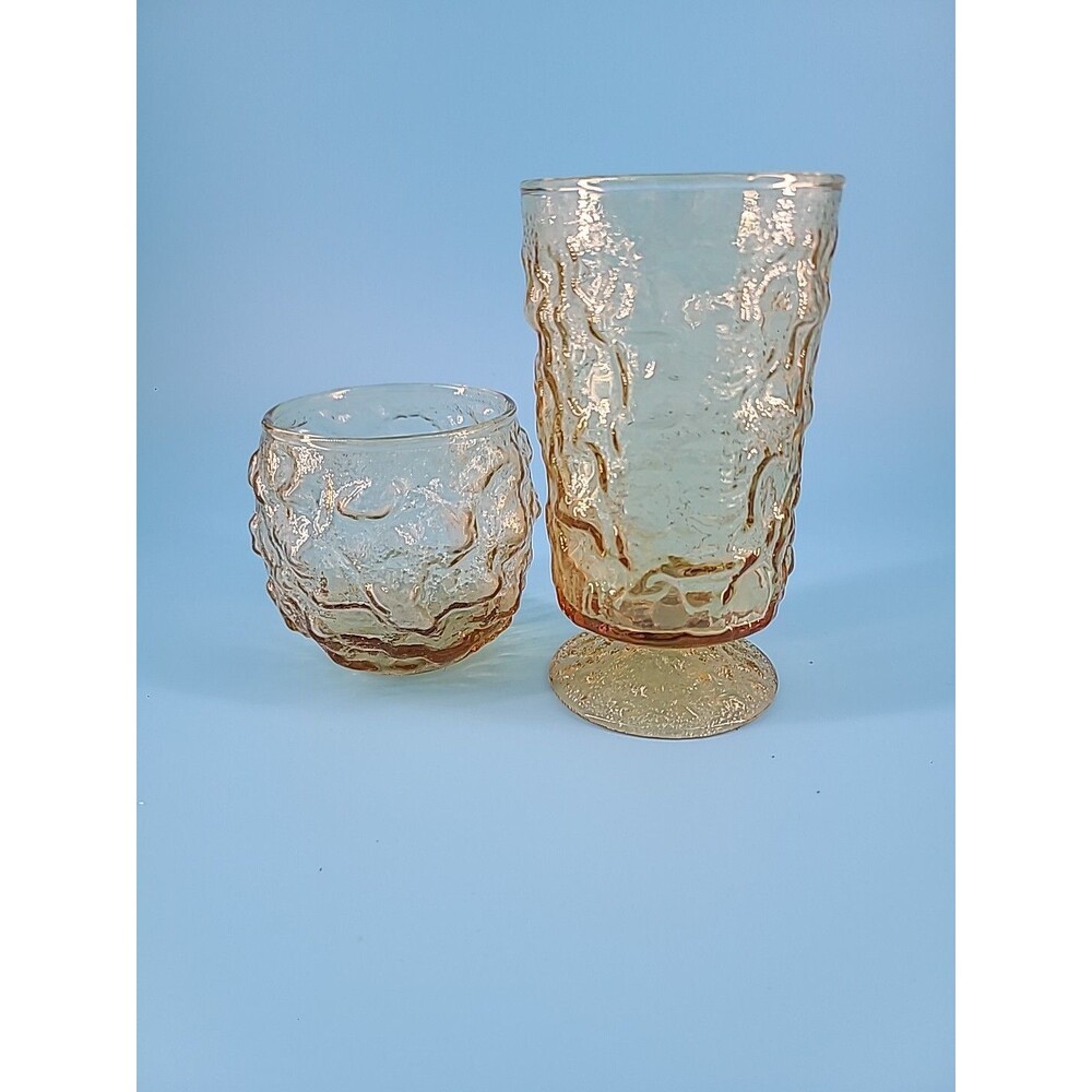 Anchor Hocking Textured Amber Glass Ice Tea and Roly Poly  VTG  2